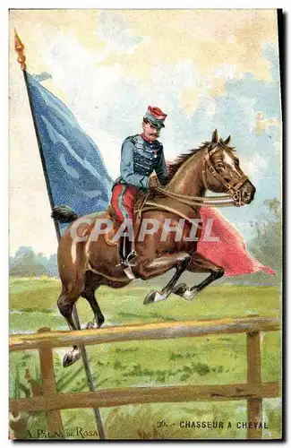 Cartes postales Militaria Chasseur a cheval Drapeau