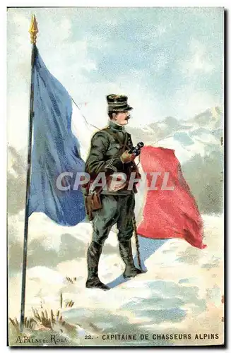 Cartes postales Militaria Capitaine de chasseurs alpins Drapeau
