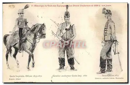 Ansichtskarte AK Militaria Garde Imperiale Officier 1855 1870 Cavalier conducteur Sous officier