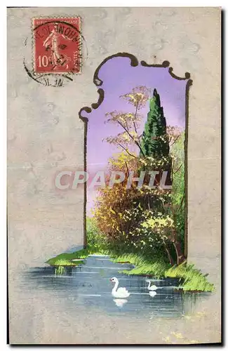 Cartes postales Fantaisie (dessin a la main) Paysage Cygnes