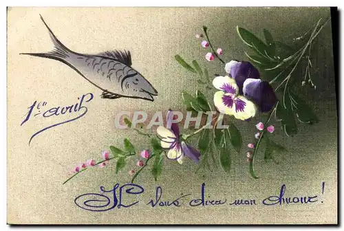 Cartes postales Fantaisie (dessin a la main) Fleurs Poisson