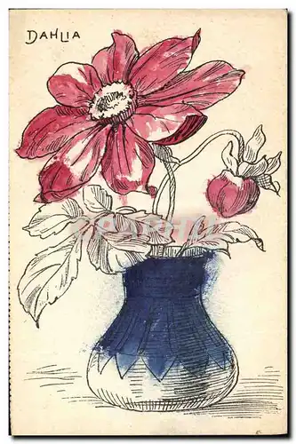 Ansichtskarte AK Fantaisie (dessin a la main) Fleurs Dahlia