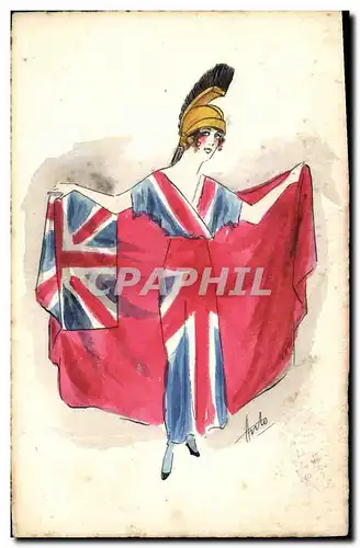 Ansichtskarte AK Fantaisie (dessin a la main) Femme Drapeau Angleterre