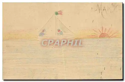 Cartes postales Fantaisie (dessin a la main) Bateau