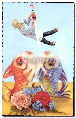 Cartes postales moderne Poupee Poissons Fleurs