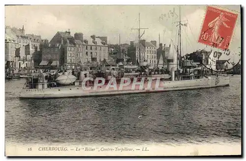 Ansichtskarte AK Bateau de Guerre Cherbourg Le Belier Contre torpilleur