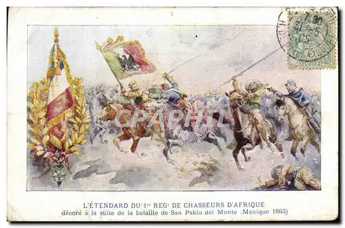 Cartes postales Militaria L&#39etendard du 1er regiment de chasseurs d&#39Afrique decore Bataille de San Pablo d