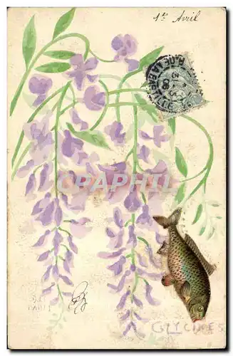 Cartes postales Fantaisie Fleurs Poisson (dessin a la main)