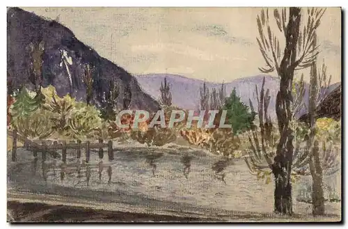 Vintage Postcard Fantasy Landscape (drawing has the hand)�