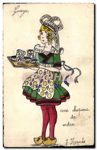 Cartes postales Fantaisie Enfant Bretagne (dessin a la main)