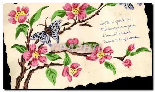 Cartes postales Fantaisie Fleurs Papillons (dessin a la main)