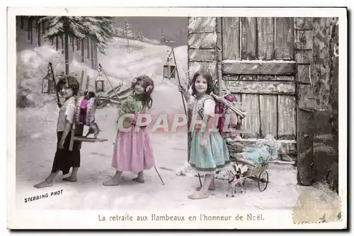 Cartes postales Fantaisie Enfant Poupee La retraite aux flambeaux en l&#39honneur de Noel