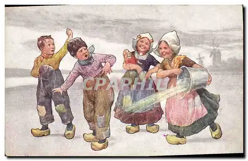 Cartes postales Fantaisie Enfants Folklore Moulin a vent