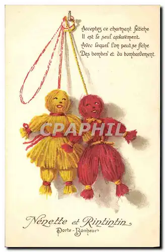 Cartes postales Fantaisie Enfant Poupee Nenette et Rintintin Porte bonheur