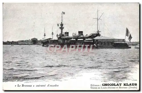 Cartes postales Bateau de Guerre Le Brennus Cuirasse d'escadre Chocolat Klaus