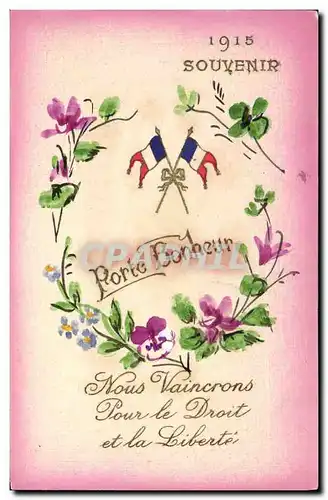 Ansichtskarte AK Fantaisie (dessin a la main) Fleurs Drapeaux