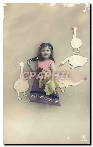 Cartes postales Fantaisie Enfant Poupee Oies