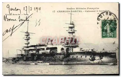 Cartes postales Bateau de Guerre Le Charles Martel Cuirasse de 1ere classe