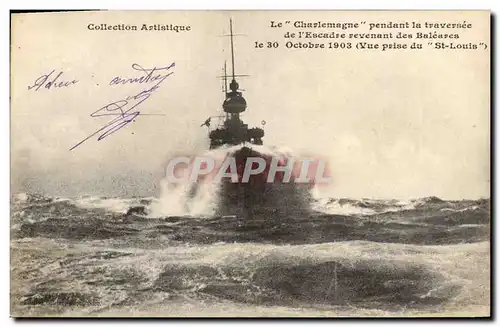 Cartes postales Bateau de Guerre Le Charlemagne pendant la traversee de l'escadre revenant des Baleares Vue pris