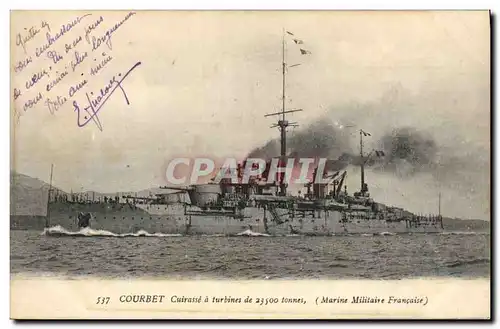 Cartes postales Bateau de Guerre Courbet Cuirasse a turbines