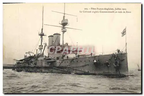 Cartes postales Bateau de Guerre Fetes Franco Anglaises Juillet 1905 Le cuirasse anglais Commonswealth en rade d