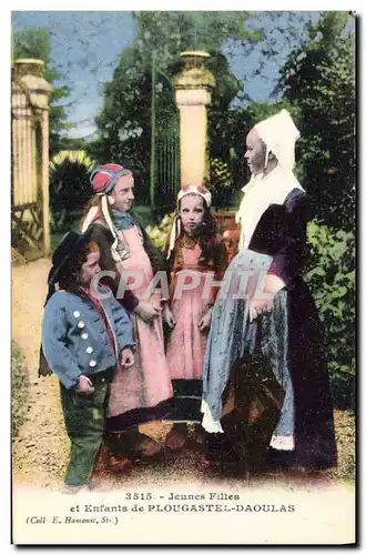 Cartes postales Folklore Jeunes filles et enfants de Plougastel Daoulas