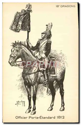 Cartes postales Militaria 18eme Dragons Officier Porte etendard 1812