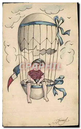 Cartes postales Fantaisie (dessin a la main) Enfant Ballon Mongolfiere Oeuf