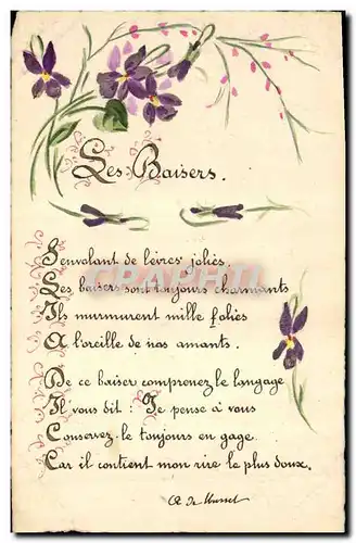 Ansichtskarte AK Fantaisie (dessin a la main) Fleurs Poeme Les baisers Alfred de Musset
