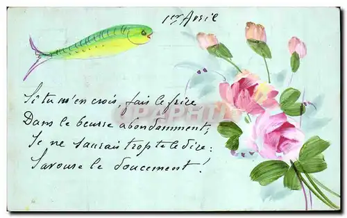 Cartes postales Fantaisie (dessin a la main) Fleurs Poisson