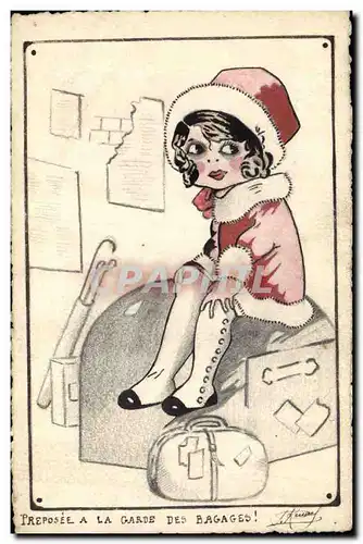 Cartes postales Fantaisie (dessin a la main) Preposee a la garde des bagages Enfant