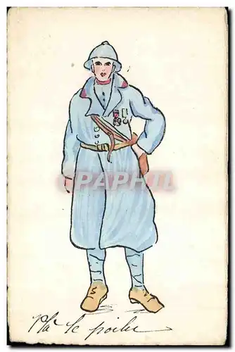 Ansichtskarte AK Fantaisie (dessin a la main) Soldat Militaria Poilu Medailles