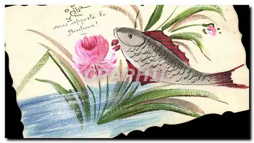 Cartes postales Fantaisie (dessin a la main) Fleurs Poisson