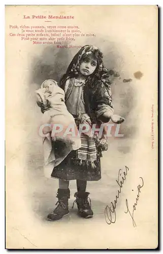 Cartes postales Fantaisie Enfant Poupee La petite mendiante