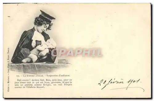 Cartes postales Fantaisie La femme avocat Suspension d'audience Poupee