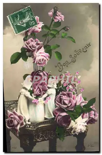 Cartes postales Fantaisie Santons Fleurs