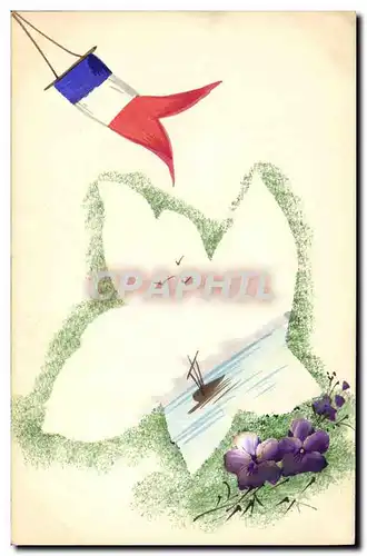 Ansichtskarte AK Fantaisie (dessin a la main) Fleurs Drapeau