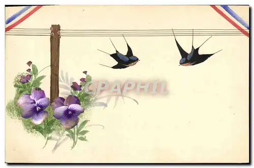 Cartes postales Fantaisie (dessin a la main) Fleurs Hirondelles