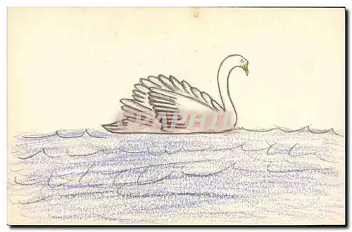 Ansichtskarte AK Fantaisie (dessin a la main) Cygne Oiseau