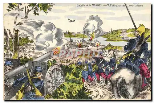 Cartes postales Militaria Bataille de la Marne Nos 75 detruisent les ponts ennemis