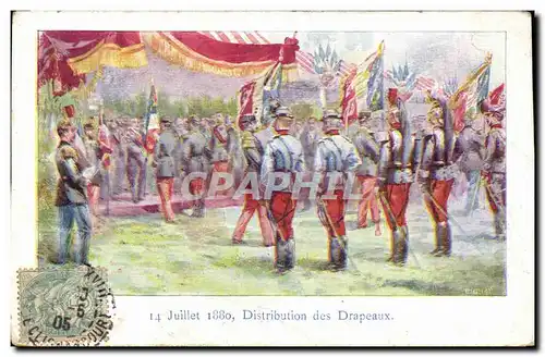 Cartes postales Militaria 14 Juillet 1880 Distribution des Drapeaux