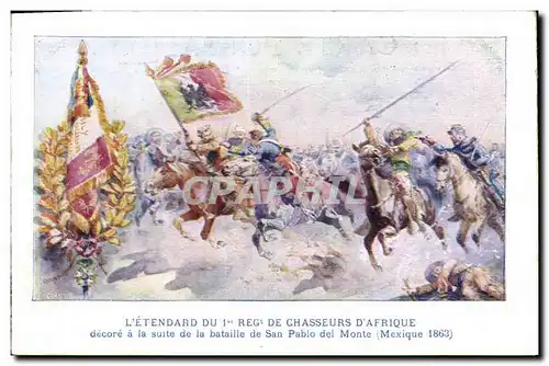 Ansichtskarte AK Militaria L'etendard du 1er regiment de Chasseurs d'Afrique decore a la suite de la bataille de