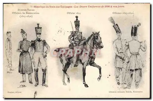 Cartes postales Militaria Train des equipages Les divers uniformes de 1600 a nos jours Restauration Officier 182
