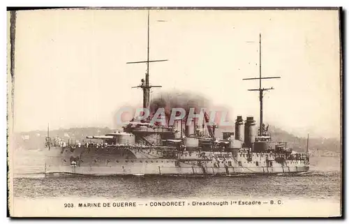 Cartes postales Bateau de Guerre Condorcet Dreadnougth 1ere escadre
