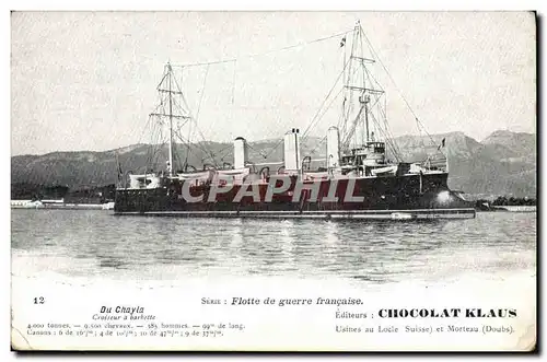 Cartes postales Bateau de Guerre Du Chayla Croiseur a barbette Chocolat Klaus