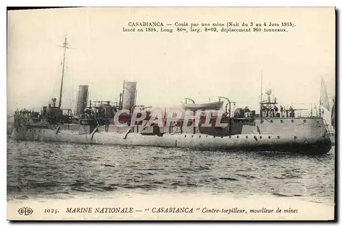 Cartes postales Bateau de Guerre Casablanca Contre torpilleur mouilleur de mines