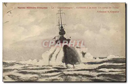 Ansichtskarte AK Bateau de Guerre Le Charlemagne Cuirasse a la mer Un coup de tabac