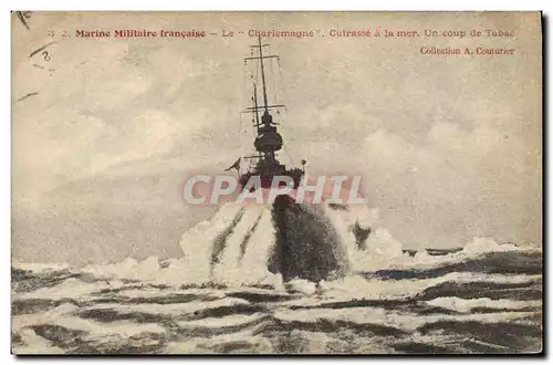 Cartes postales Bateau de Guerre Le Charlemagne Cuirasse a la mer Un coup de tabac