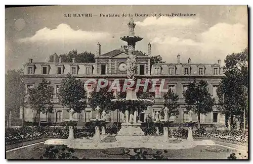 Cartes postales Le Havre Fontaine de la Bourse et sous Prefecture