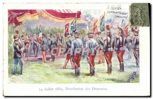 Cartes postales Militaria 4 juillet 1880 Distribution des drapeaux
